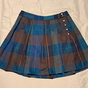 Tommy Hilfiger Blue and Brown Plaid Skater Skirt